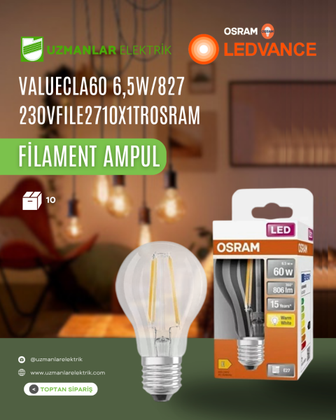 VALUECLA60 6,5W/827 FİLAMENTLİ  DEKORATİF LED AMPUL